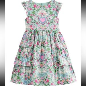 NWT Mini Boden Heritage Party Dress in Green Lovebirds
